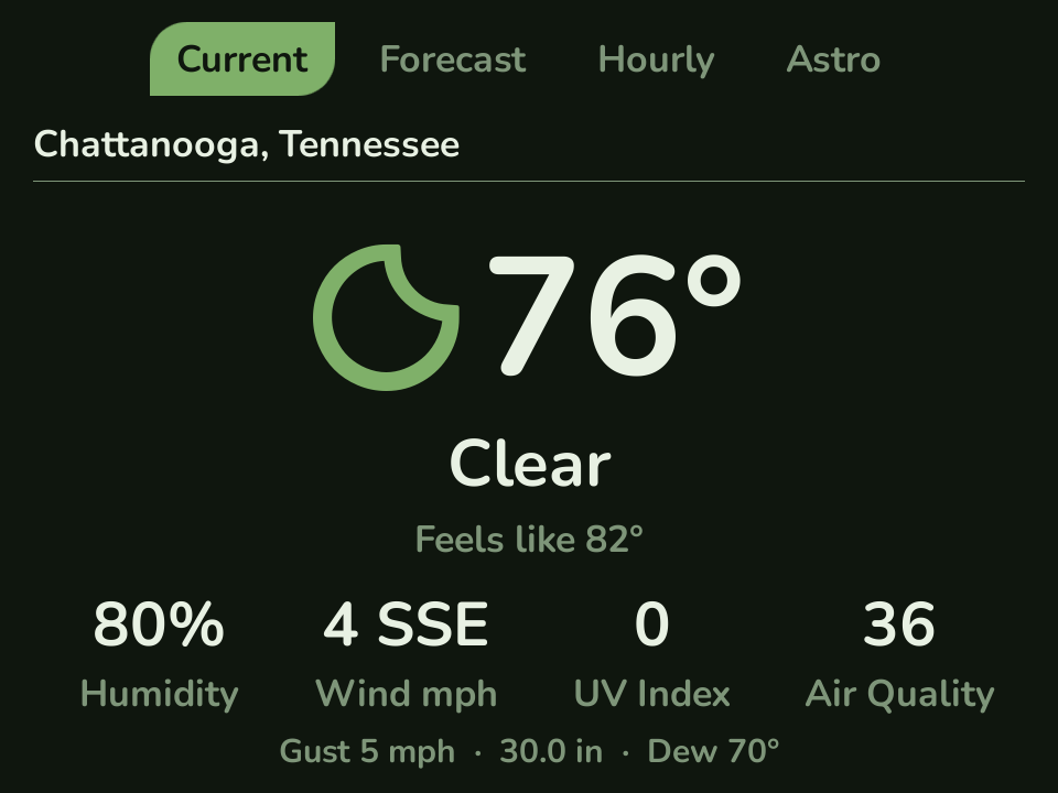 Nimbus on a Miniloong Pocket 1, showing the current temperature with a large weather glyph